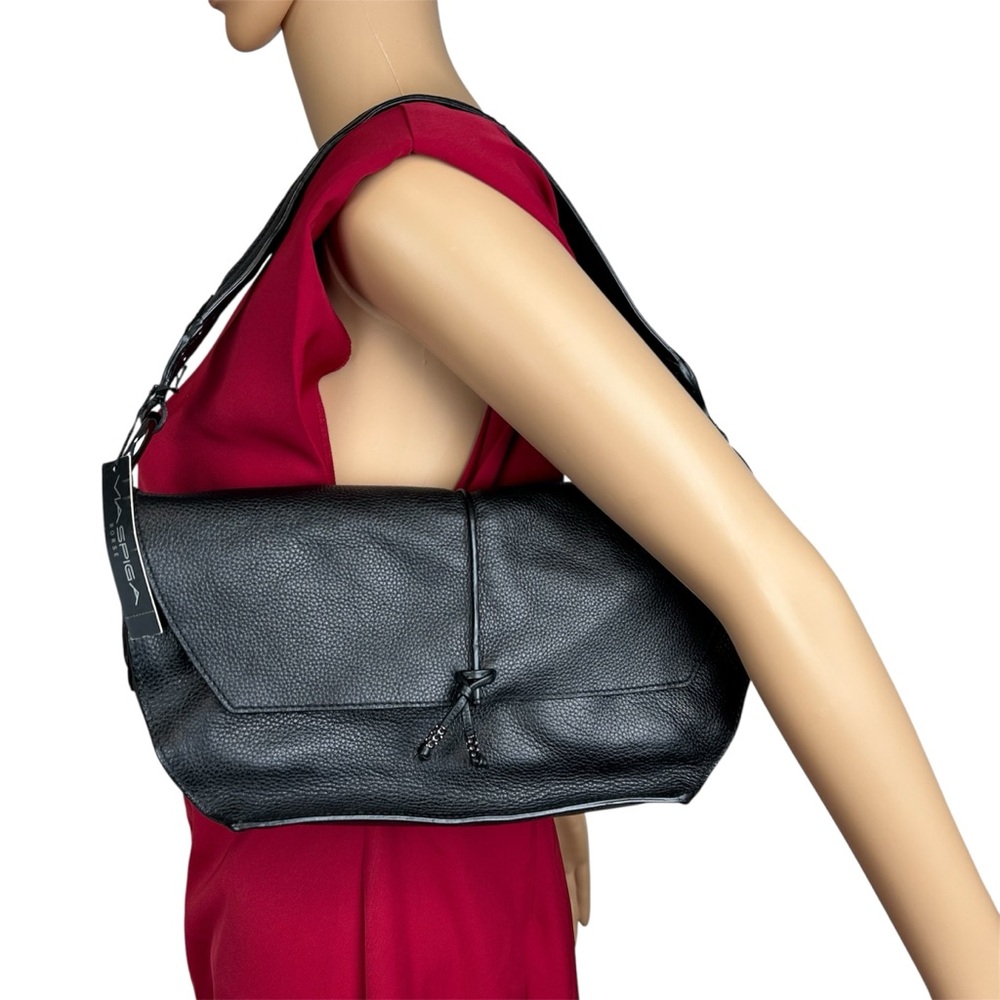 Y2K Via Spiga Shoulder Bag Pebbled Black leather Studded Flap magnetic closure